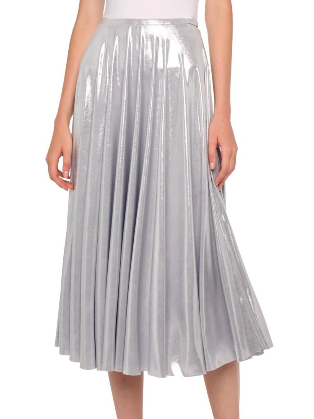 Norma Kamali Silver Lame' Flared Skirt to Midcalf, XS